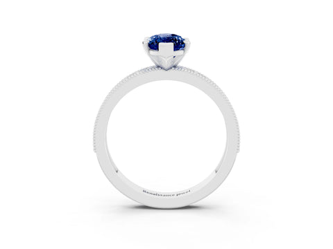 White gold Marquise Cut Blue Sapphire Milgrain Pavé Engagement Ring with Four-Prong Setting_3