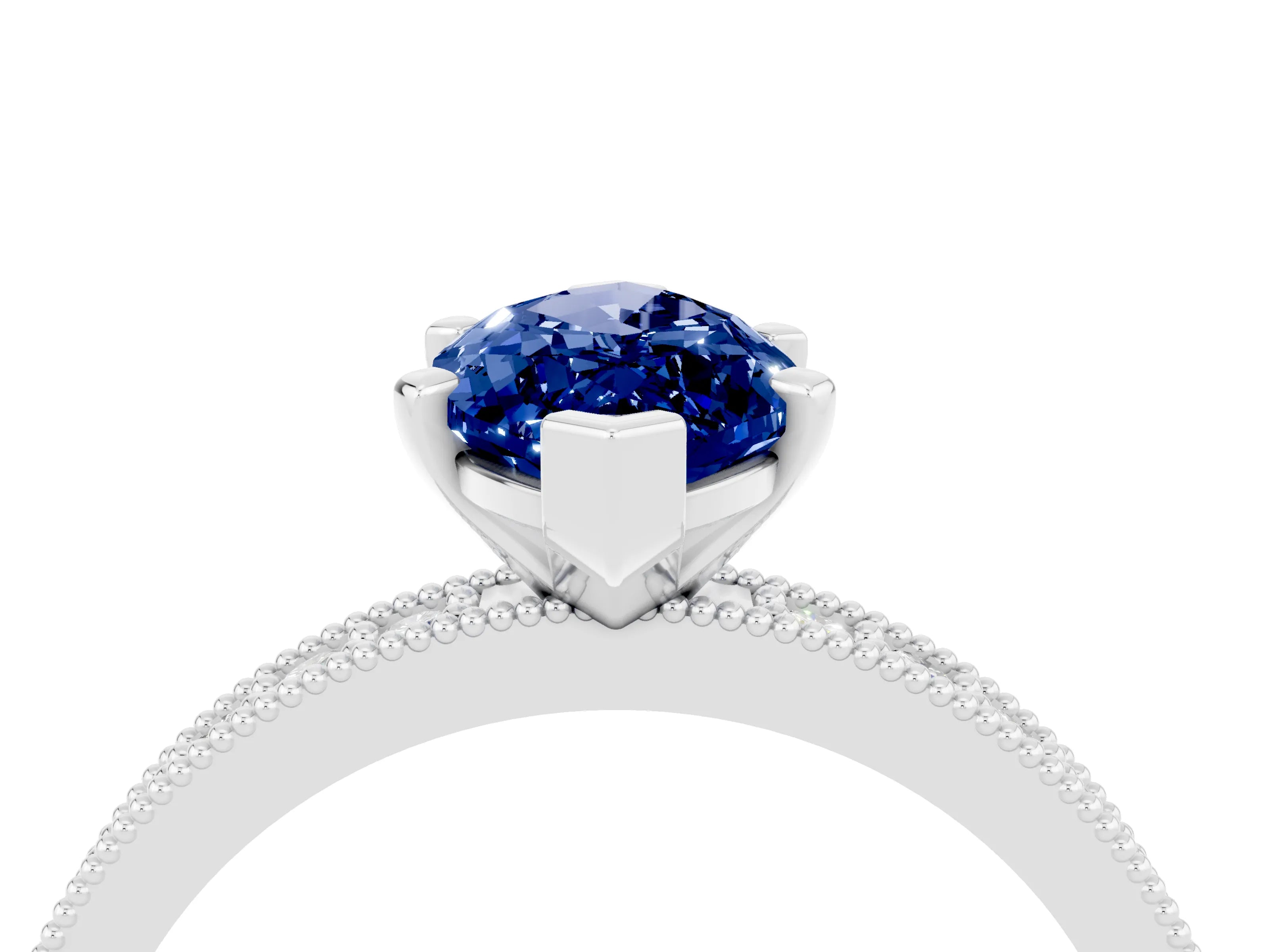 White gold Marquise Cut Blue Sapphire Milgrain Pavé Engagement Ring with Four-Prong Setting_4