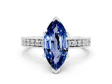 White gold Marquise Cut Blue Sapphire Milgrain Pavé Engagement Ring with Four-Prong Setting