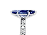 White gold Marquise Cut Blue Sapphire Milgrain Pavé Engagement Ring with Four-Prong Setting_5