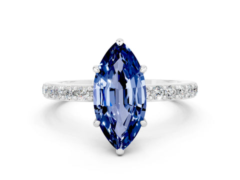 White gold Marquise Cut Blue Sapphire Pavé Engagement Ring with Round  Accents and Prong Setting_24