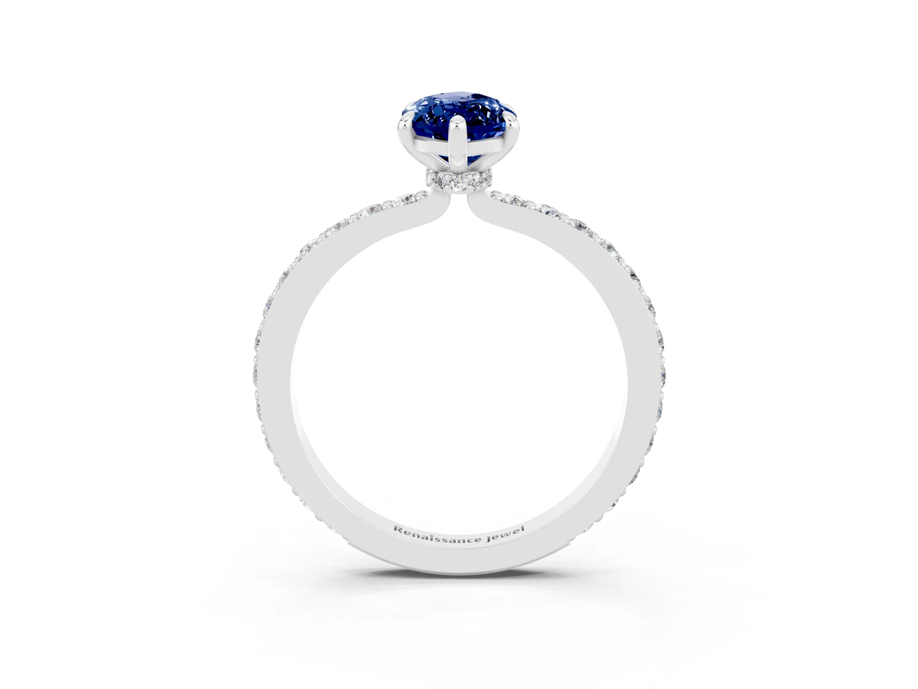 White gold Marquise Cut Blue Sapphire Pavé Engagement Ring with Round  Accents and Prong Setting_27