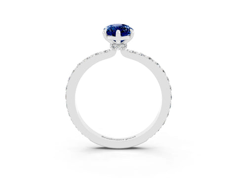 White gold Marquise Cut Blue Sapphire Pavé Engagement Ring with Round  Accents and Prong Setting_27