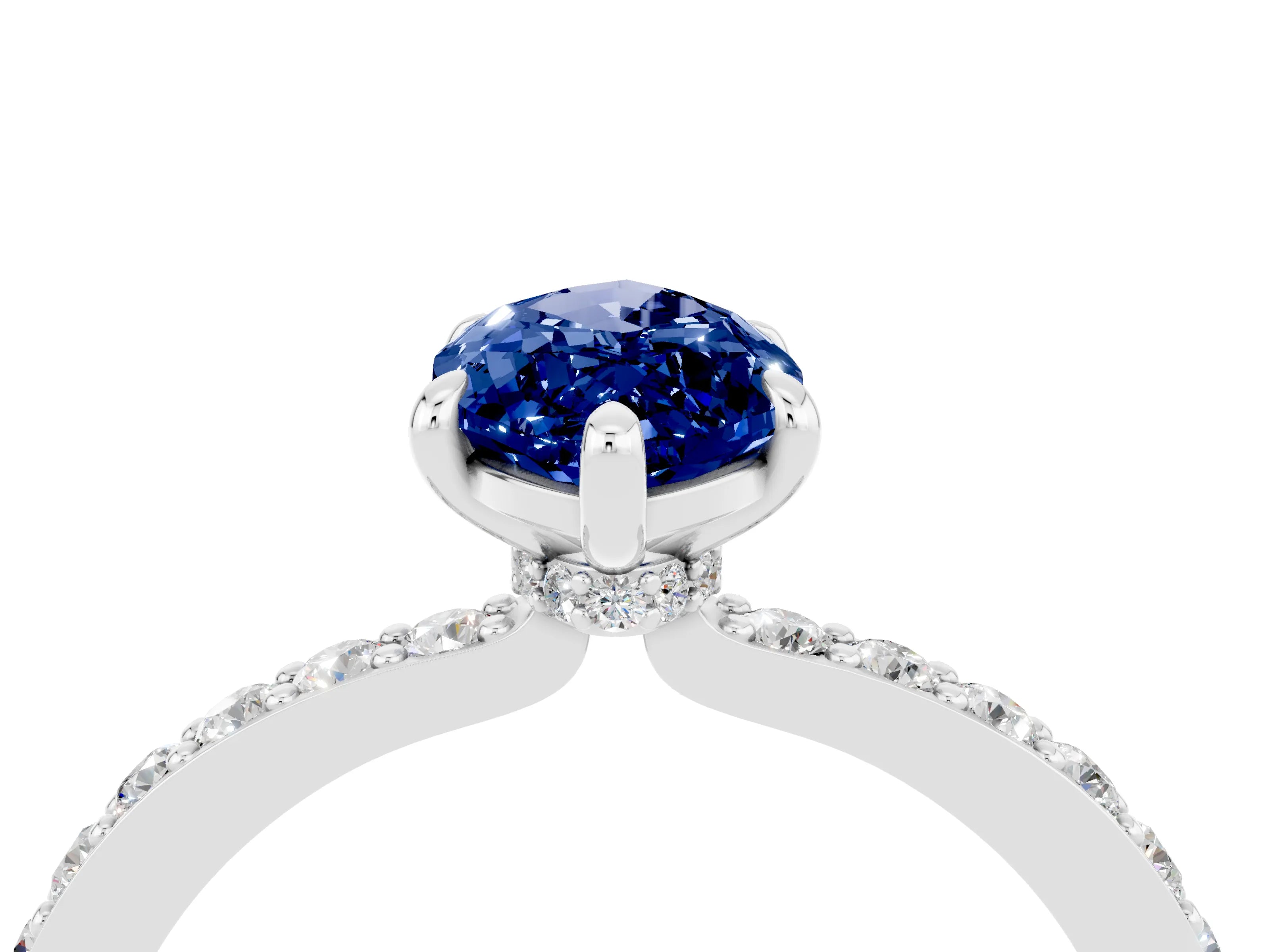 White gold Marquise Cut Blue Sapphire Pavé Engagement Ring with Round  Accents and Prong Setting_28