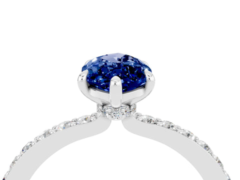 White gold Marquise Cut Blue Sapphire Pavé Engagement Ring with Round  Accents and Prong Setting_28