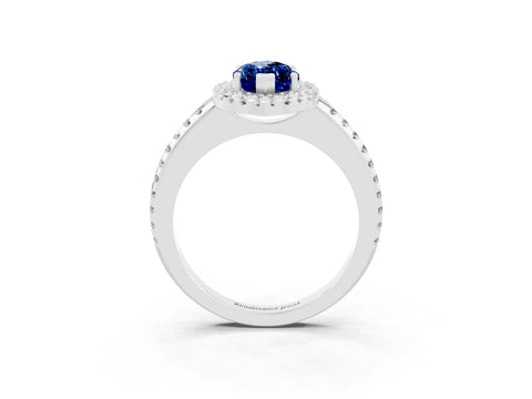 White gold Marquise Cut Blue Sapphire Pavé Halo Ring with Four-Prong Setting_15
