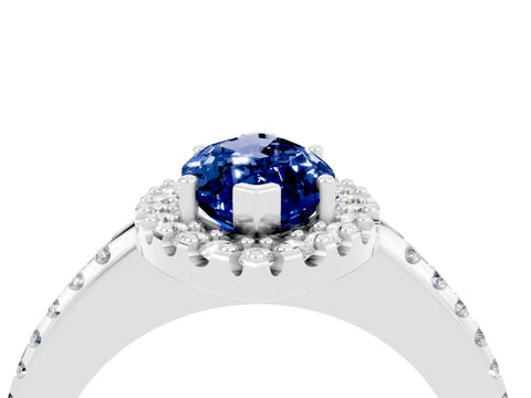 White gold Marquise Cut Blue Sapphire Pavé Halo Ring with Four-Prong Setting_16