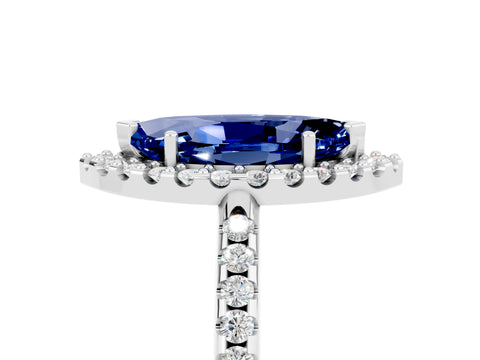 White gold Marquise Cut Blue Sapphire Pavé Halo Ring with Four-Prong Setting_17