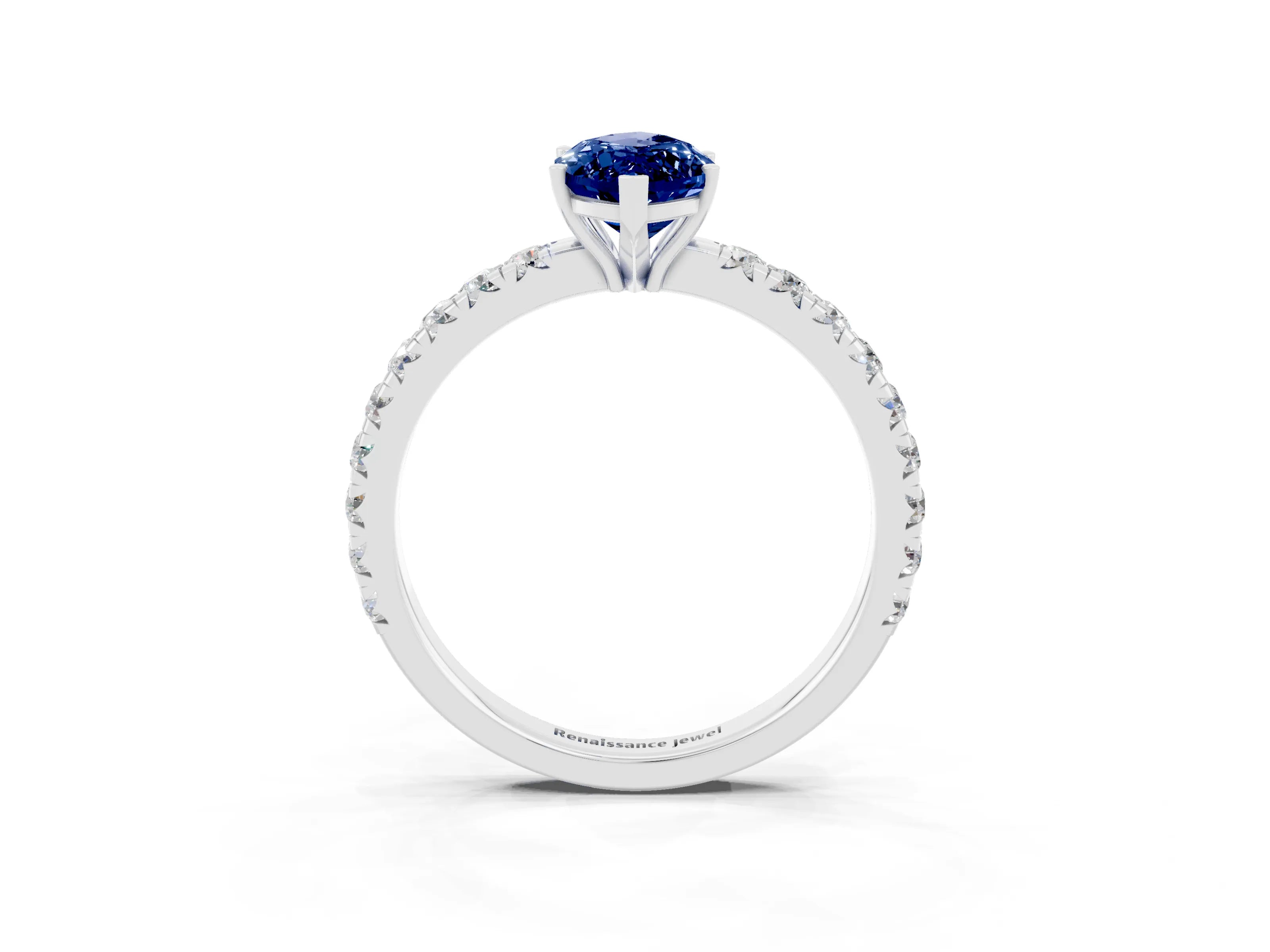 White gold Marquise Cut Blue Sapphire Pavé Solitaire Engagement Ring with Four-Prong Setting_15
