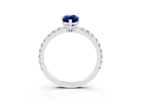White gold Marquise Cut Blue Sapphire Pavé Solitaire Engagement Ring with Four-Prong Setting_15