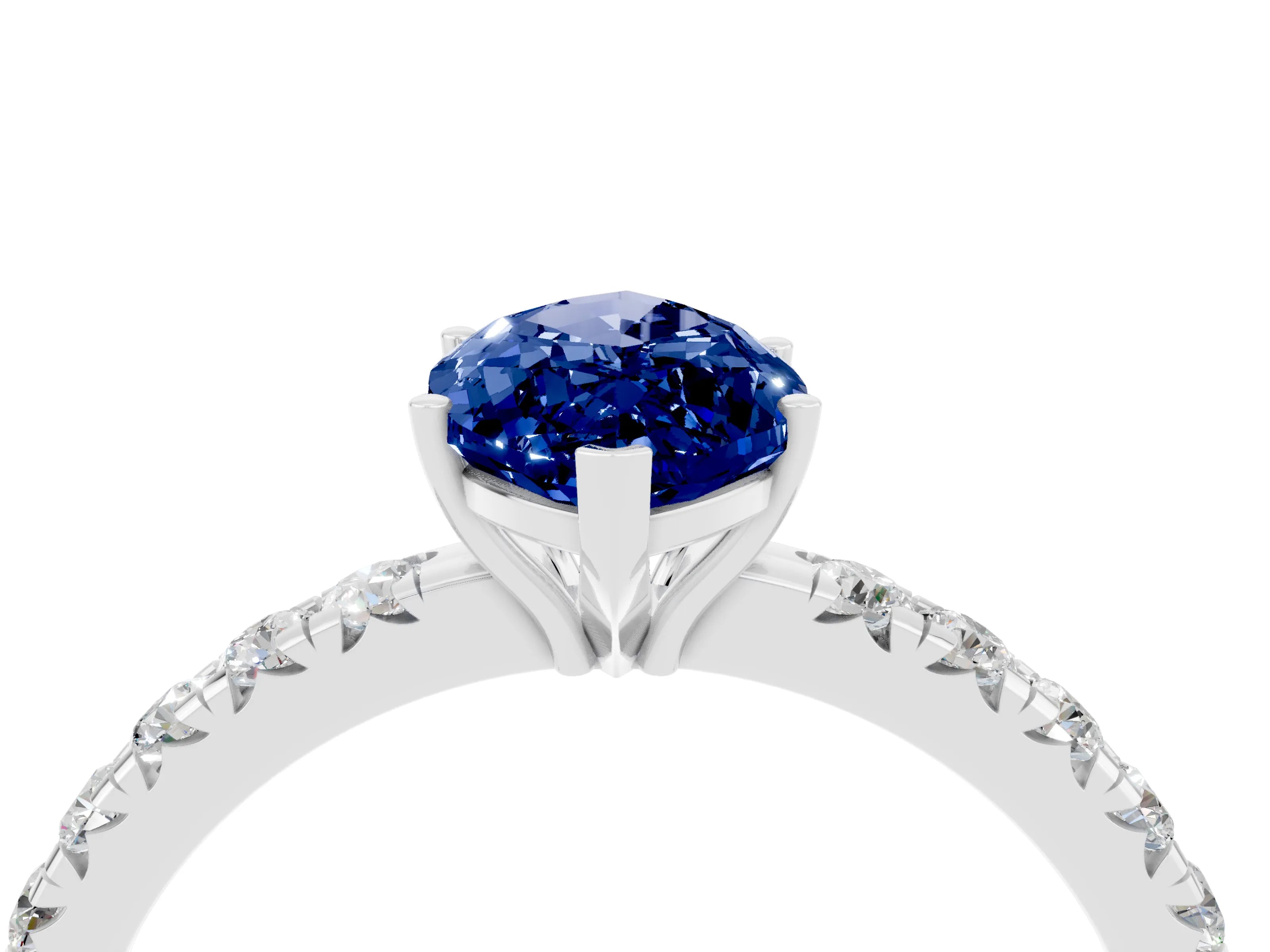 White gold Marquise Cut Blue Sapphire Pavé Solitaire Engagement Ring with Four-Prong Setting_16