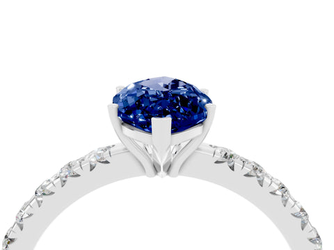 White gold Marquise Cut Blue Sapphire Pavé Solitaire Engagement Ring with Four-Prong Setting_16