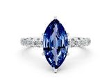 White gold Marquise Cut Blue Sapphire Pavé Solitaire Ring with Round Band and Prong Setting_36