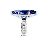 White gold Marquise Cut Blue Sapphire Pavé Solitaire Ring with Round Band and Prong Setting_41