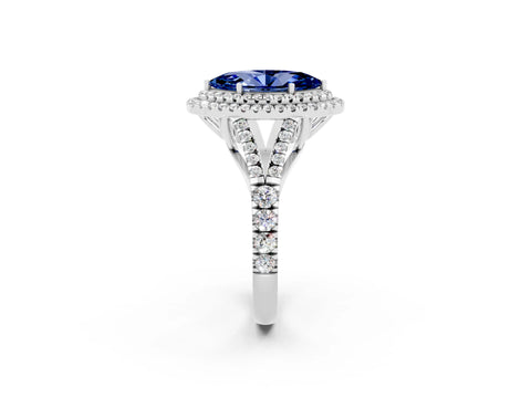 White gold Marquise Cut Blue Sapphire Pavé Split Shank Double Halo Engagement Ring_2