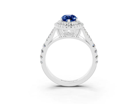 White gold Marquise Cut Blue Sapphire Pavé Split Shank Double Halo Engagement Ring_3