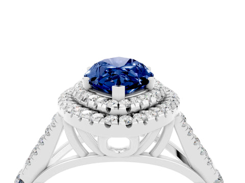 White gold Marquise Cut Blue Sapphire Pavé Split Shank Double Halo Engagement Ring_4