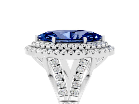 White gold Marquise Cut Blue Sapphire Pavé Split Shank Double Halo Engagement Ring_5
