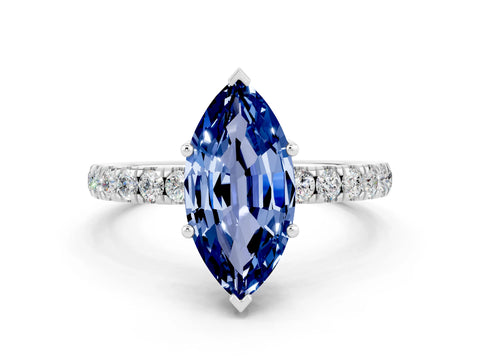 White gold Marquise Cut Blue Sapphire Pave Band Solitaire Ring with Four-Prong Setting_24
