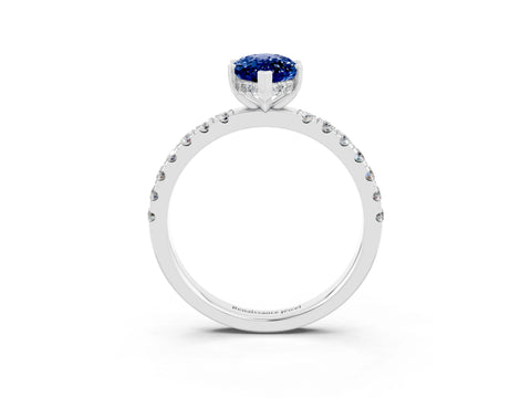 White gold Marquise Cut Blue Sapphire Pave Band Solitaire Ring with Four-Prong Setting_27