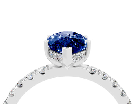 White gold Marquise Cut Blue Sapphire Pave Band Solitaire Ring with Four-Prong Setting_28