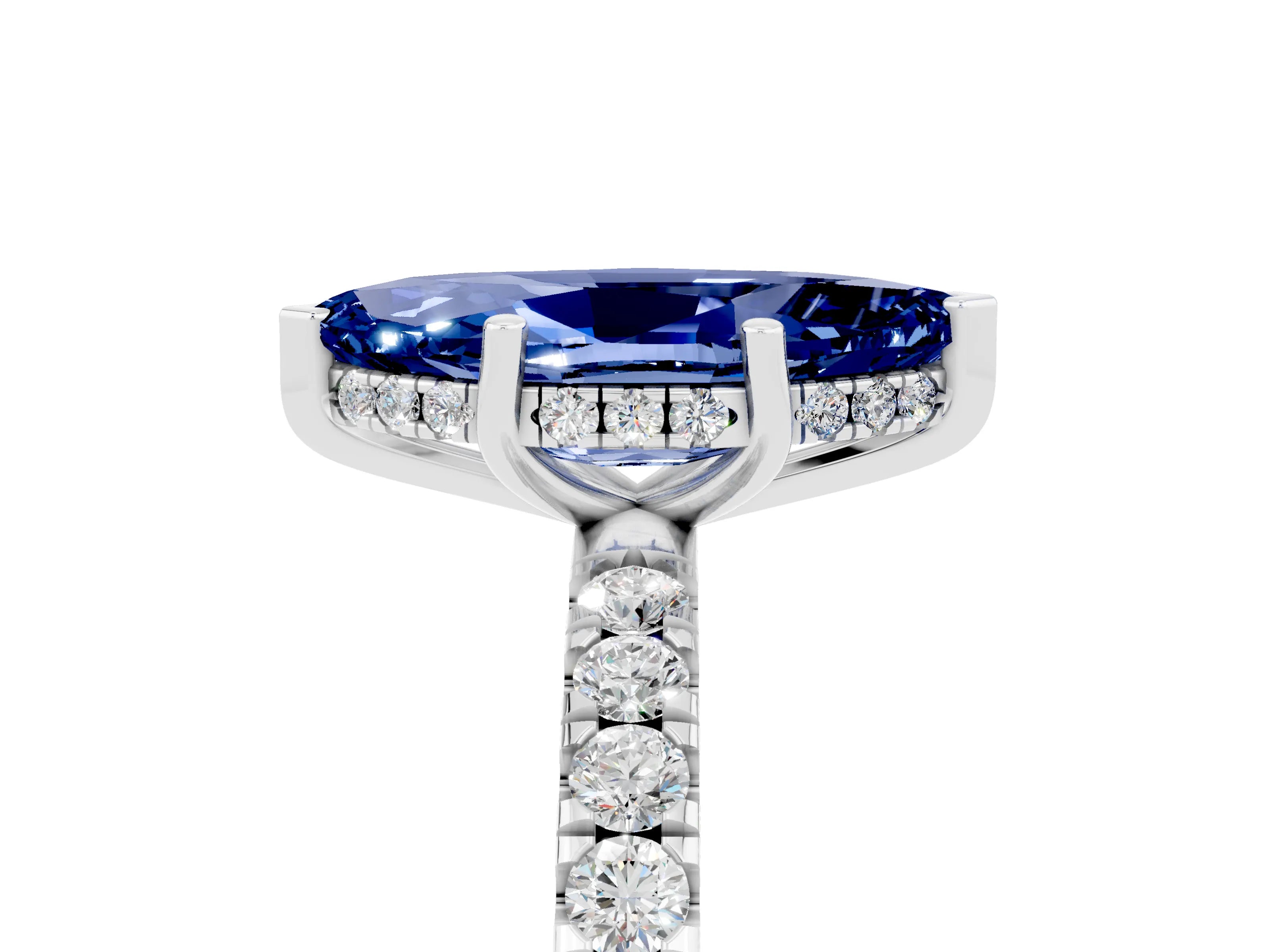 White gold Marquise Cut Blue Sapphire Pave Band Solitaire Ring with Four-Prong Setting_29