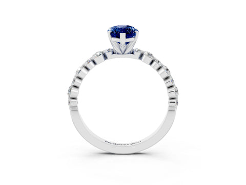 White gold Marquise Cut Blue Sapphire Prong Set Engagement Ring with Pavé Band_3