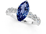 White gold Marquise Cut Blue Sapphire Prong Setting with Side Stones on a Pave Band_1