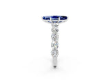 White gold Marquise Cut Blue Sapphire Prong Setting with Side Stones on a Pave Band_2