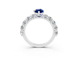 White gold Marquise Cut Blue Sapphire Prong Setting with Side Stones on a Pave Band_3