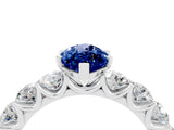 White gold Marquise Cut Blue Sapphire Prong Setting with Side Stones on a Pave Band_4
