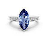 White gold Marquise Cut Blue Sapphire Ring with Milgrain Pavé Band and Four-Prong Setting_24