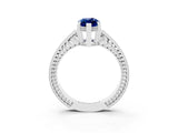 White gold Marquise Cut Blue Sapphire Ring with Milgrain Pavé Band and Four-Prong Setting_27