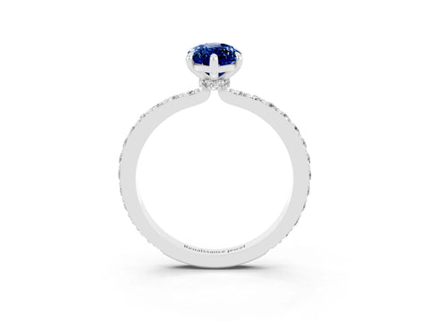 White gold Marquise Cut Blue Sapphire Ring with Pavé Band and Four-Prong Setting_3