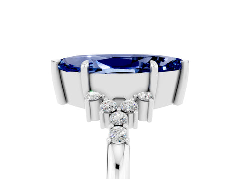 White gold Marquise Cut Blue Sapphire Ring with Side Stones and Four-Prong Setting_59