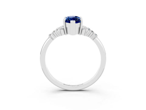 White gold Marquise Cut Blue Sapphire Ring with Side Stones and Four-Prong Setting_63