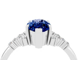 White gold Marquise Cut Blue Sapphire Ring with Side Stones and Four-Prong Setting_64