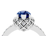 White gold Marquise Cut Blue Sapphire Scalloped Halo Engagement Ring with Round Shared Prong Band_28