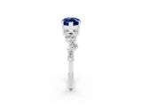 White gold Marquise Cut Blue Sapphire Scattered Round Accent Ring with Prong Setting_50