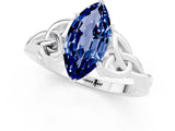 White gold Marquise Cut Blue Sapphire Solitaire Celtic Knot Ring with Four-Prong Setting_13