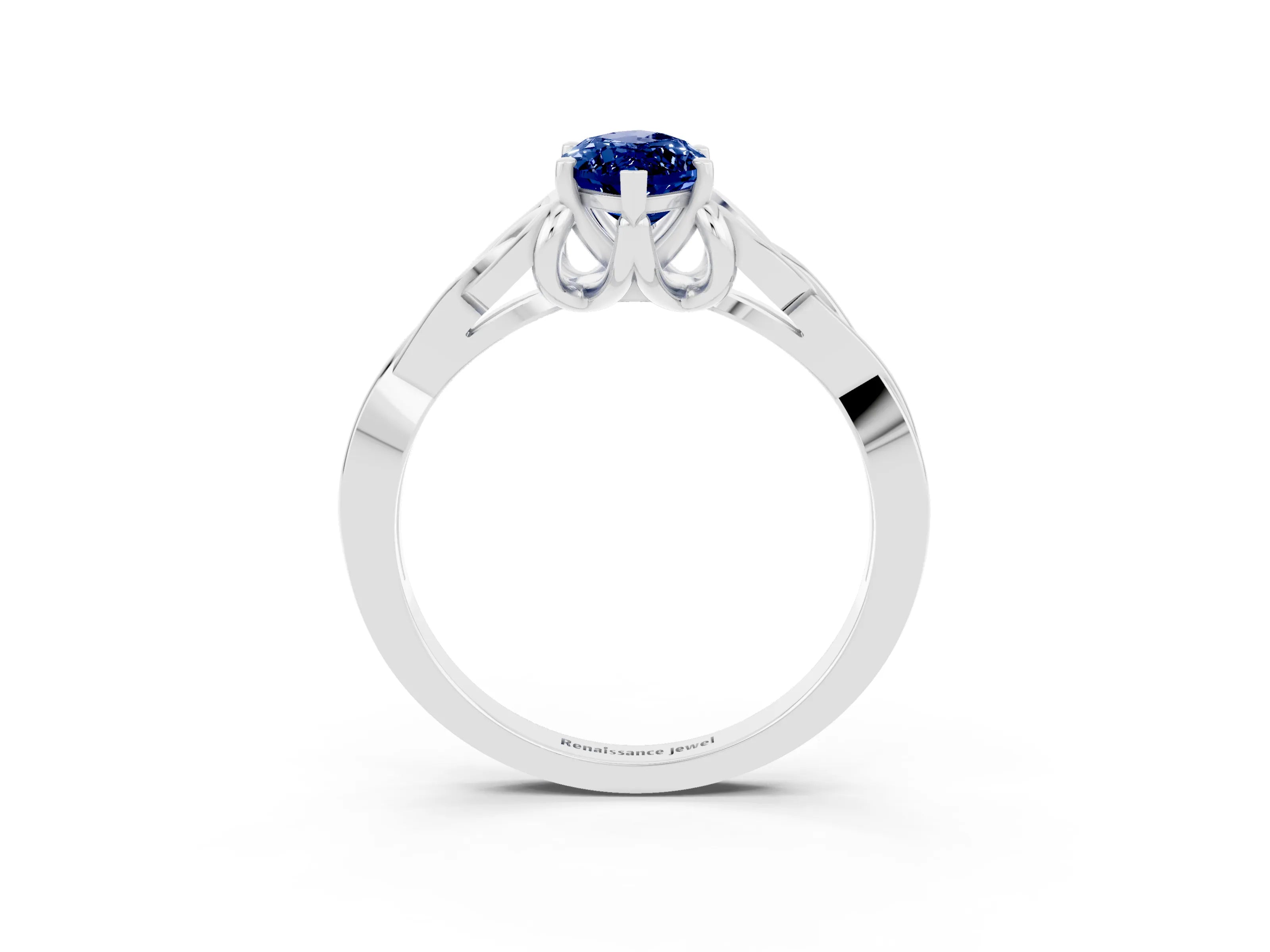 White gold Marquise Cut Blue Sapphire Solitaire Celtic Knot Ring with Four-Prong Setting_15
