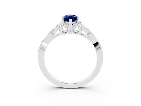 White gold Marquise Cut Blue Sapphire Solitaire Celtic Knot Ring with Four-Prong Setting_15