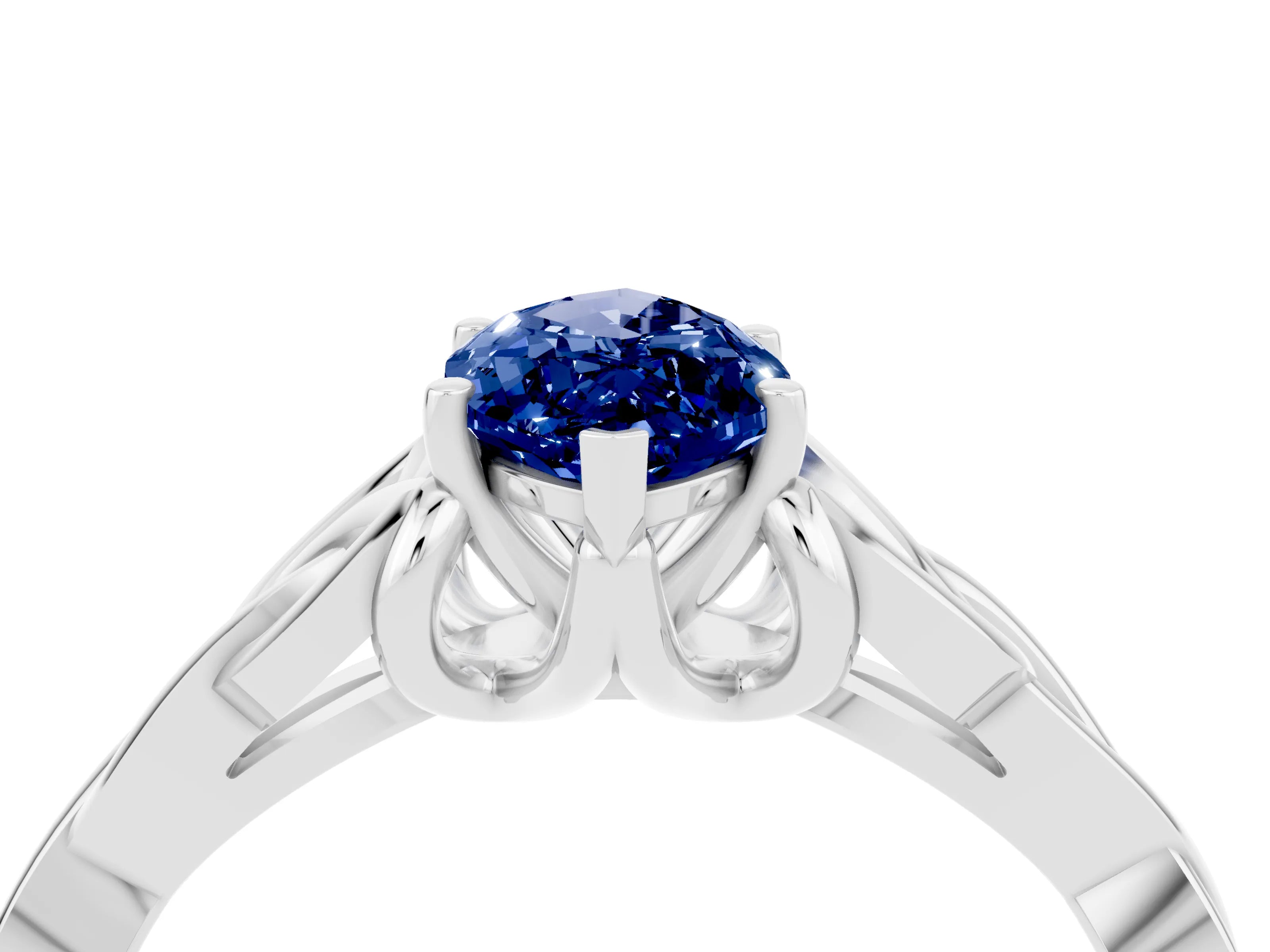 White gold Marquise Cut Blue Sapphire Solitaire Celtic Knot Ring with Four-Prong Setting_16