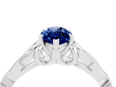 White gold Marquise Cut Blue Sapphire Solitaire Celtic Knot Ring with Four-Prong Setting_16