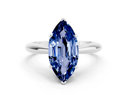 White gold Marquise Cut Blue Sapphire Solitaire Engagement Ring with Cathedral Setting and Four-Prong Mount_12