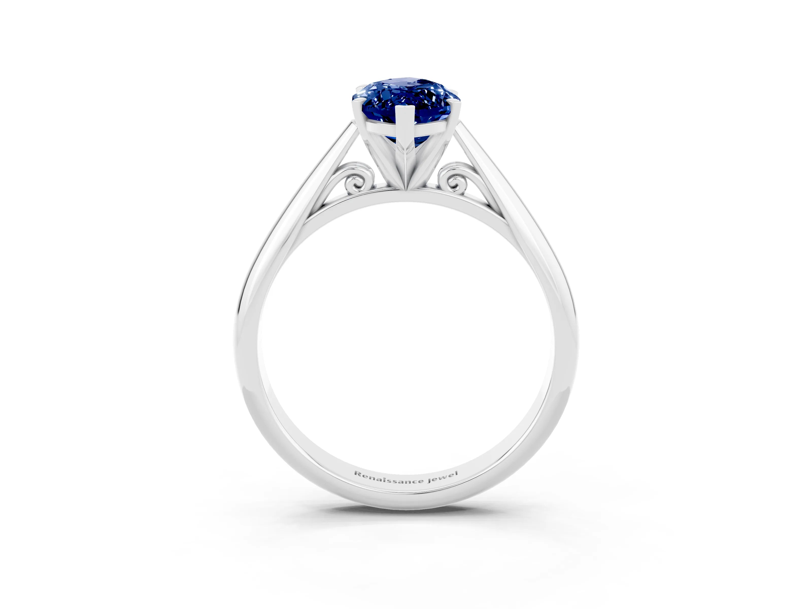 White gold Marquise Cut Blue Sapphire Solitaire Engagement Ring with Cathedral Setting and Four-Prong Mount_15