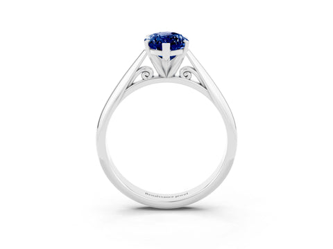 White gold Marquise Cut Blue Sapphire Solitaire Engagement Ring with Cathedral Setting and Four-Prong Mount_27