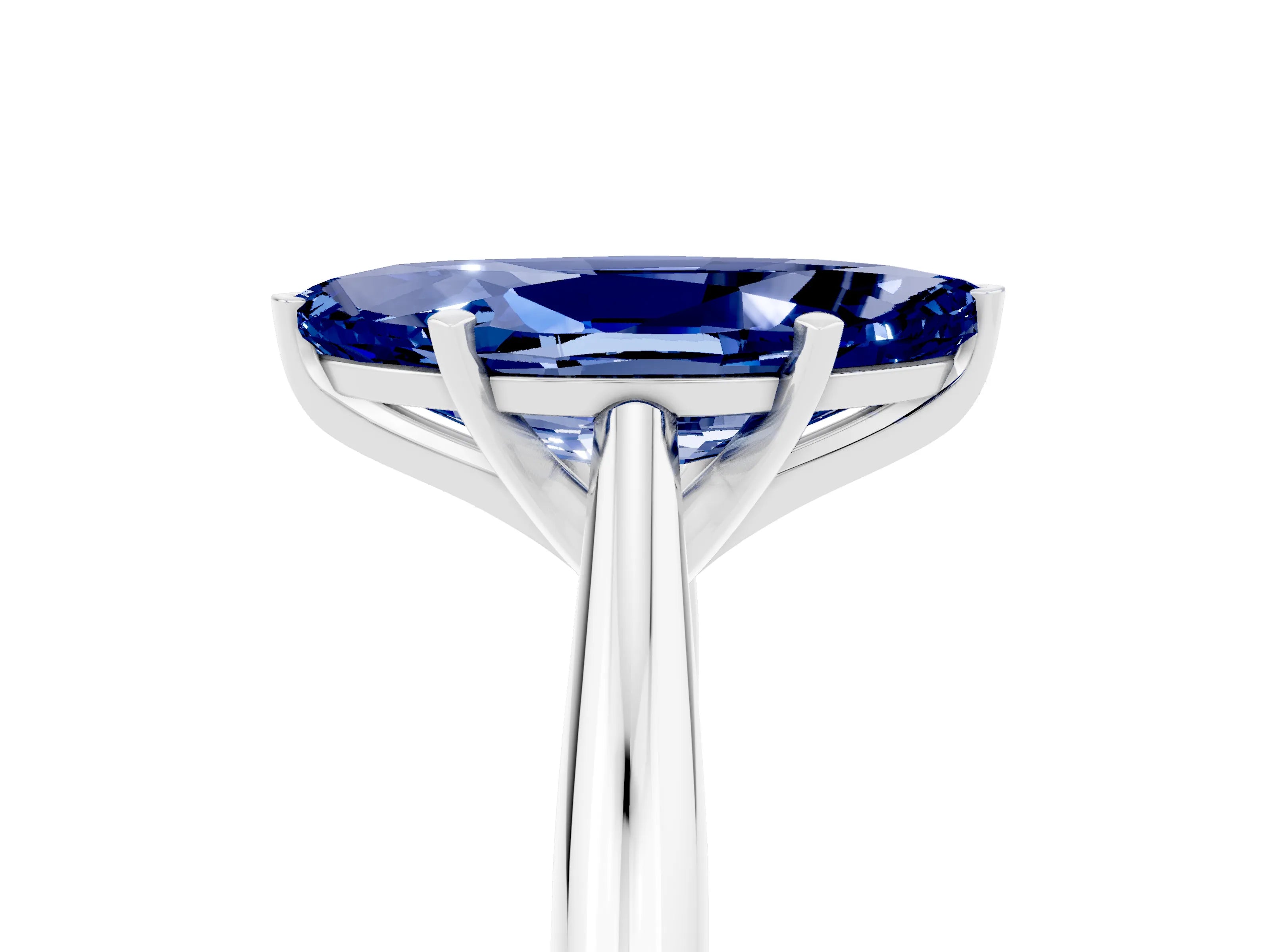 White gold Marquise Cut Blue Sapphire Solitaire Engagement Ring with Cathedral Setting and Four-Prong Mount_29