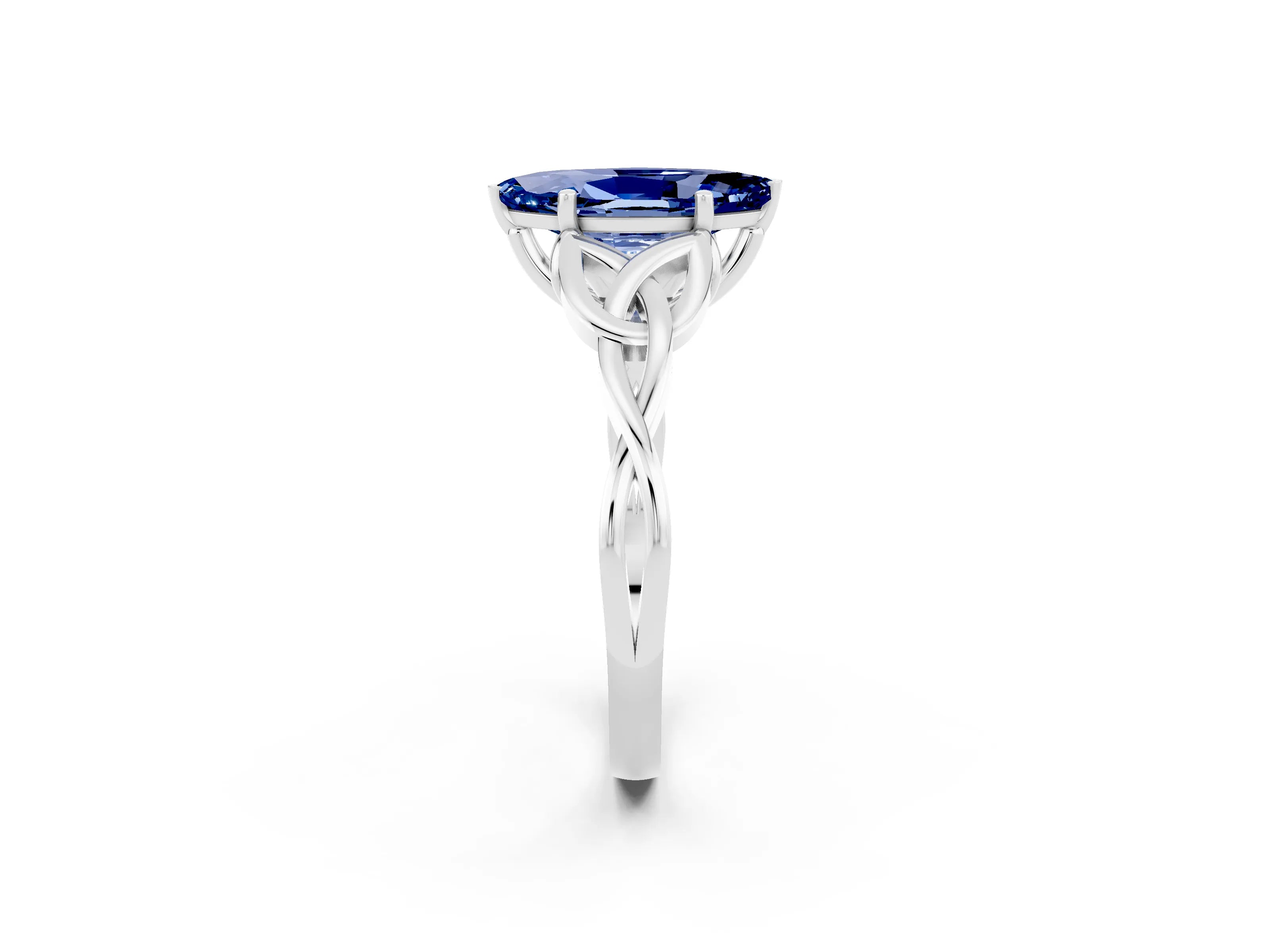 White gold Marquise Cut Blue Sapphire Solitaire Engagement Ring with Celtic Knot Band and Four-Prong Setting_2