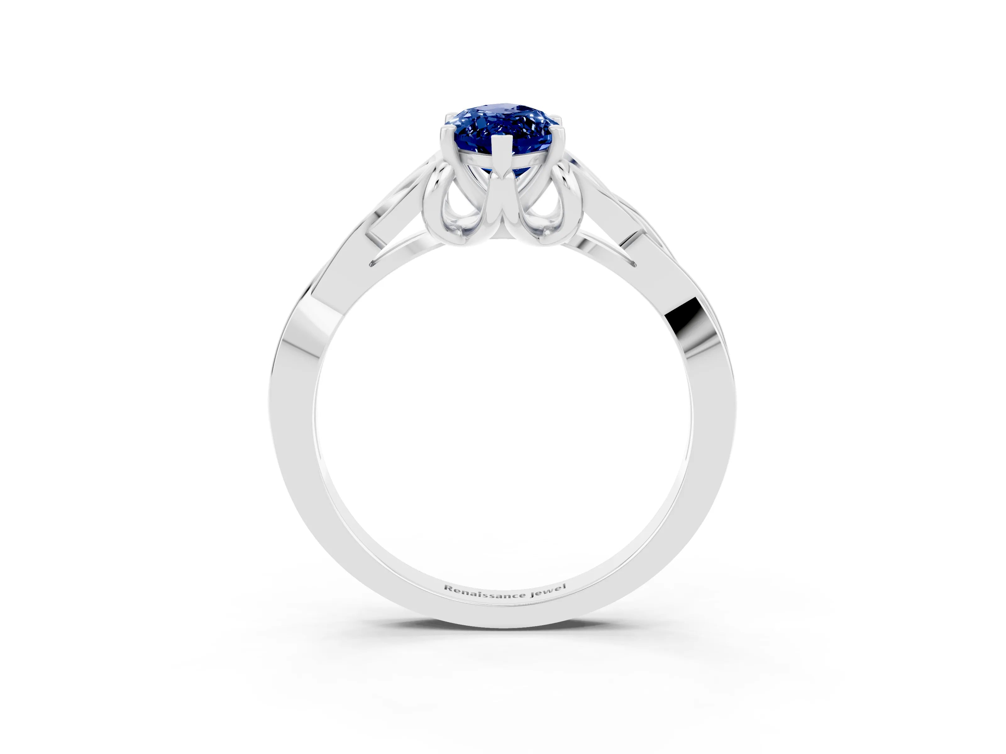 White gold Marquise Cut Blue Sapphire Solitaire Engagement Ring with Celtic Knot Band and Four-Prong Setting_3